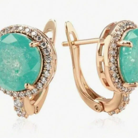 Turquoise Crystal Halo Earrings - Picture 4 of 5